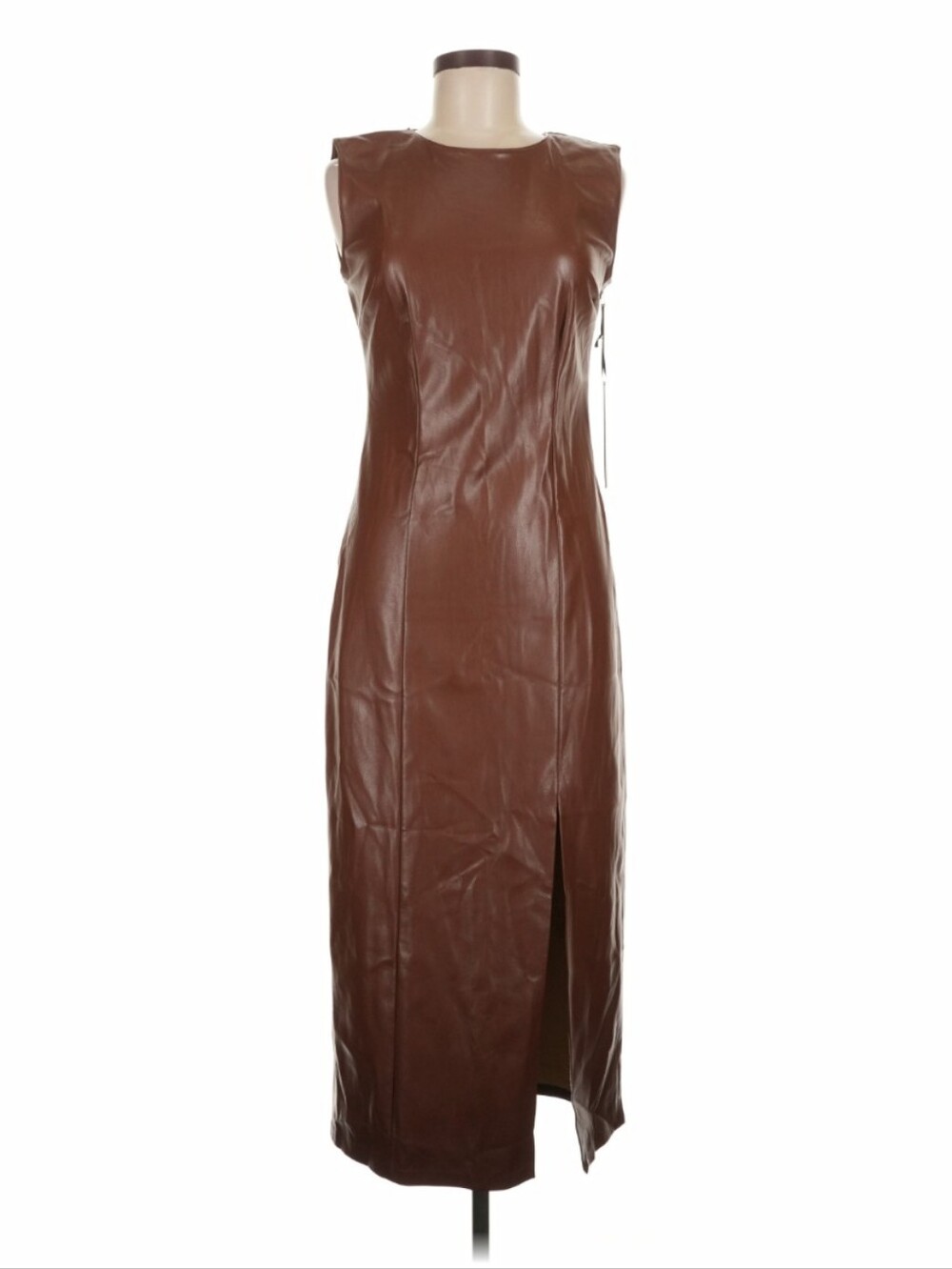 House of Harlow 1960 Faux Leather Midi Dress NWT Brown Side Slit Size M - Picture 3 of 11